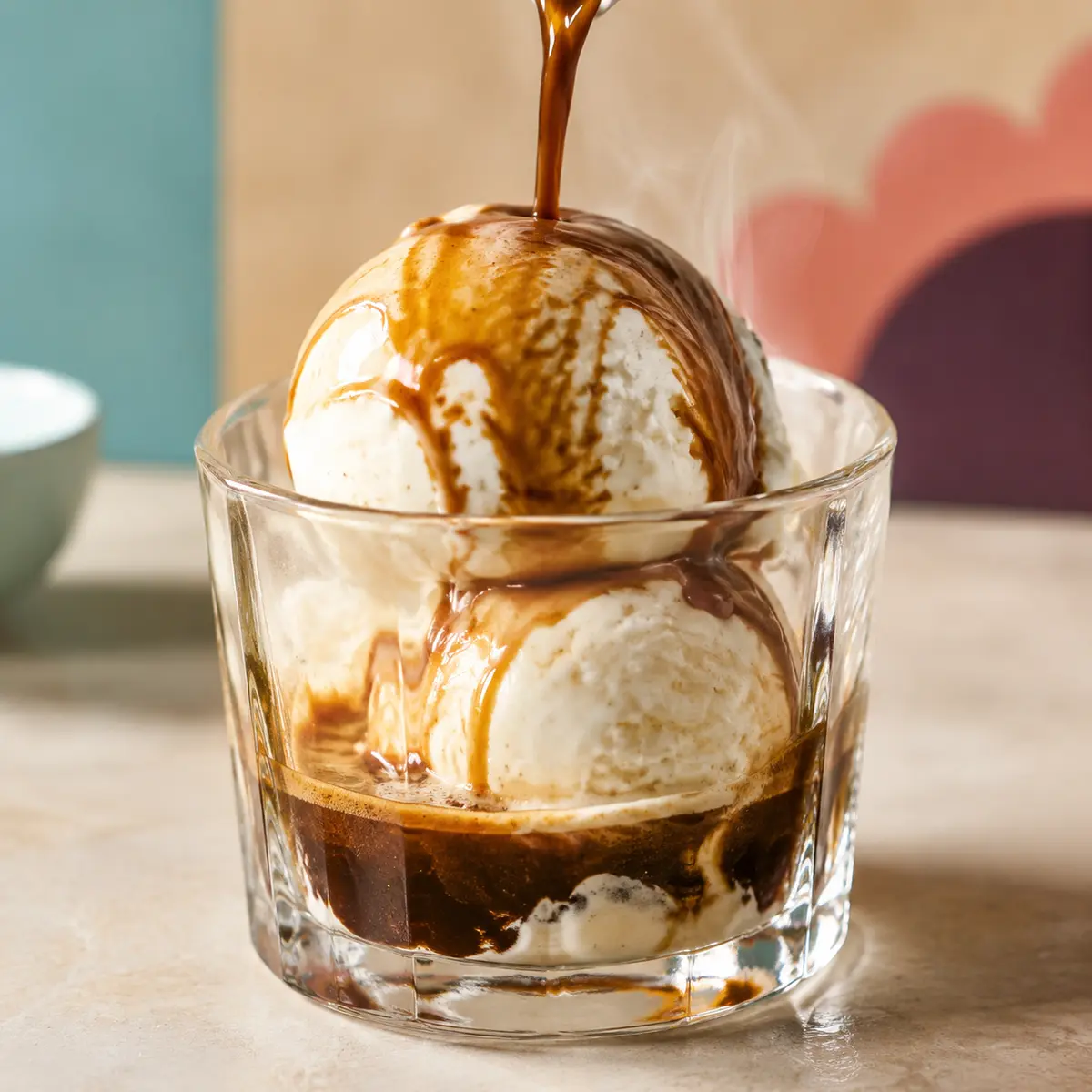 Espresso poured over creamy gelato in an affogato