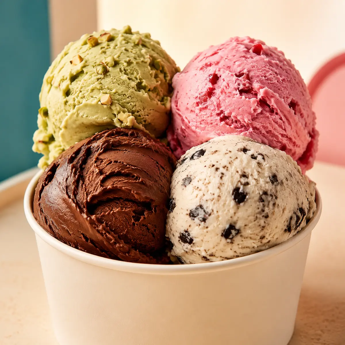 A Bay Breeze cup filled with colorful gelato scoops