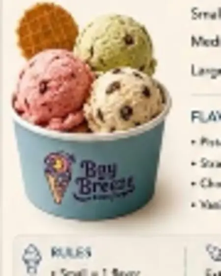 A Bay Breeze cup filled with colorful gelato scoops