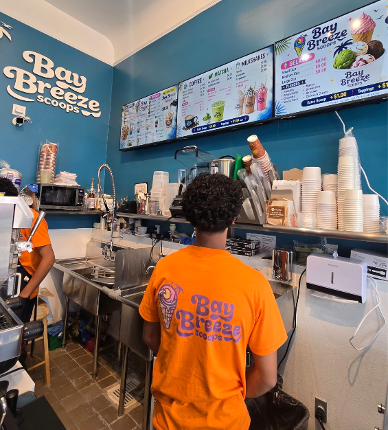 Bay Breeze Scoops counter and menu boards